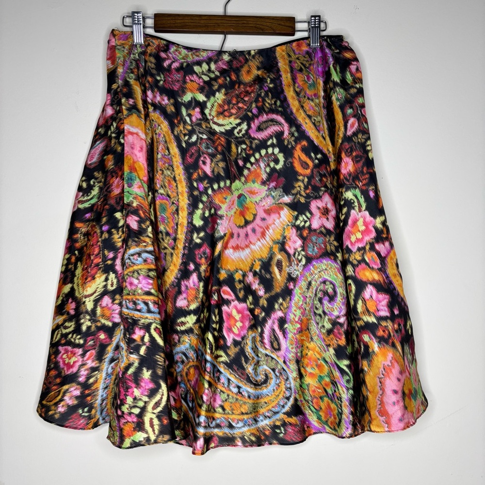 Lauren Ralph Lauren Womens 100% Silk Midi A-line Skirt Size M Paisley Floral
